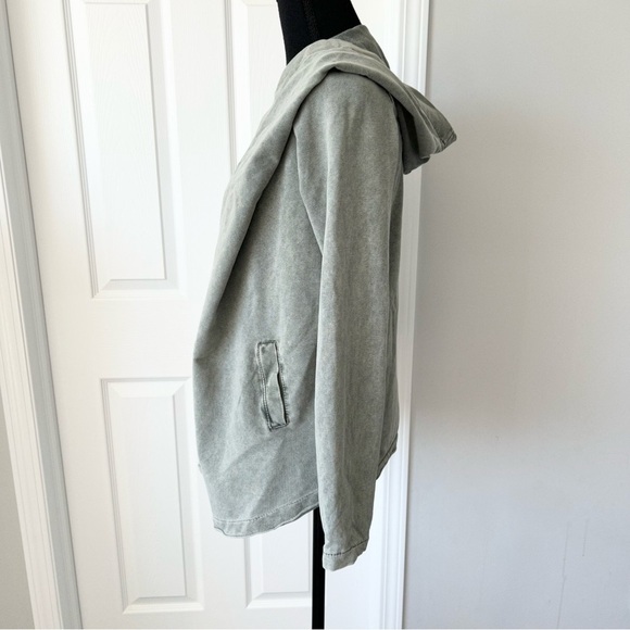 Keysha Washed Cotton Open Front  Hooded Jersey Sweatshirt Made in Italy - Picture 2 of 15